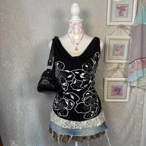 vintage beaded cowl neck blouse